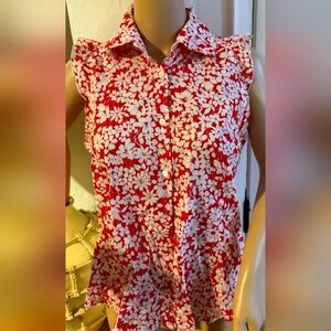 Burberry Red and White Ruffled Peplum Blouse